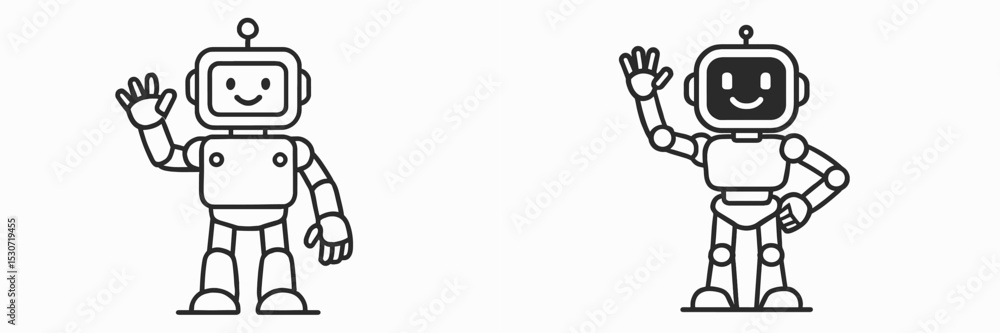 Cute cartoon robots wave hello in a friendly gesture, showcasing a playful design and cheerful expressions Cute cartoon robots wave hello in a friendly gesture, showcasing a playful design and cheerful expressions