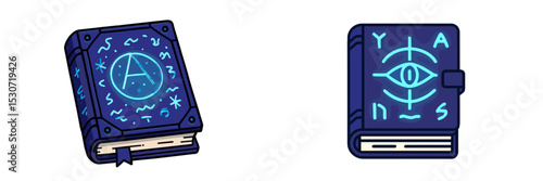 Illuminated magical books displaying ancient symbols and designs in a mystical theme for creative storytelling or gaming adventures