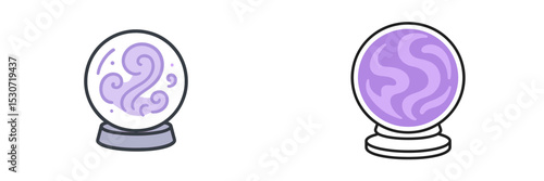 Decorative crystal balls with swirling designs displayed side by side for mystical ambiance and fortune-telling