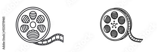 Classic film reels with film strip coiling off, illustrating vintage cinema's charm and story-telling essence