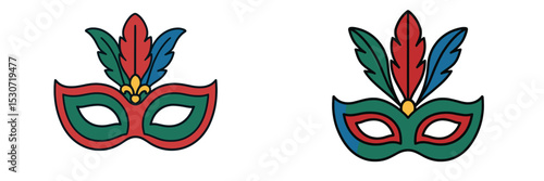 Colorful masks with feathers on a white background, ideal for celebrations and festivals