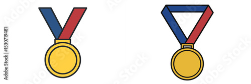 Various designs of gold medals featuring ribbons in red, blue, and white, showcasing achievements and recognition trends