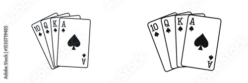 Unique playing card hands featuring a royal flush and a straight flush in a simple design