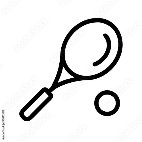 Tennis Racket and Ball Outline Vector Icon:
Simple line art vector of a tennis racket and ball, ideal for web, mobile, and sports-themed graphic projects.