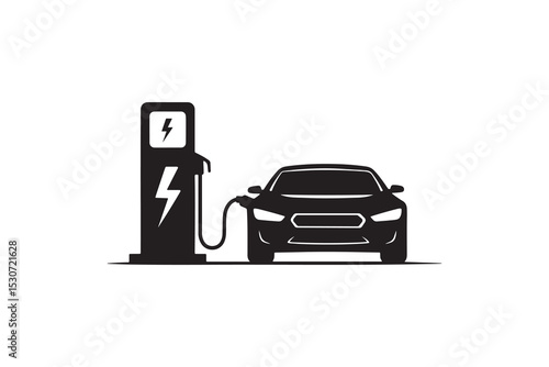 Electric Car Charging Silhouette Car Charging Point Symbol