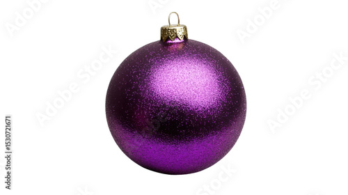 Shiny purple glitter Christmas ball ornament with sparkling surface festive holiday decoration isolated on white background