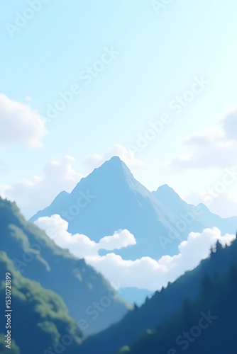 Wallpaper Mural Peaceful mountaintop scenery in digital illustration style, clouds surrounding the peaks, subtle lighting Torontodigital.ca
