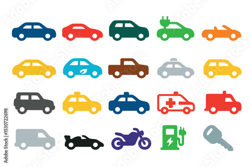 Modern Vehicle and Transport Icon Assortment