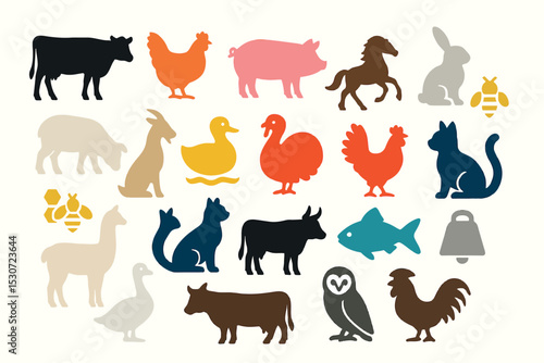 Farm Animal Icon Design Set