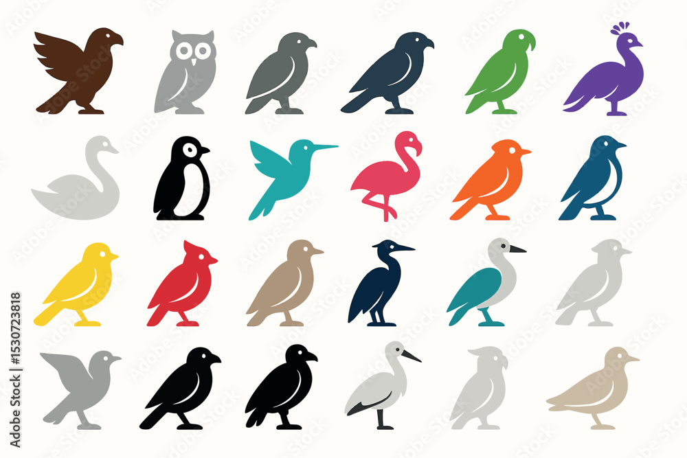 Diverse Bird Species Icon Set Diverse Bird Species Icon Set