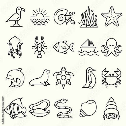 SEA ANIMALS ICON SET