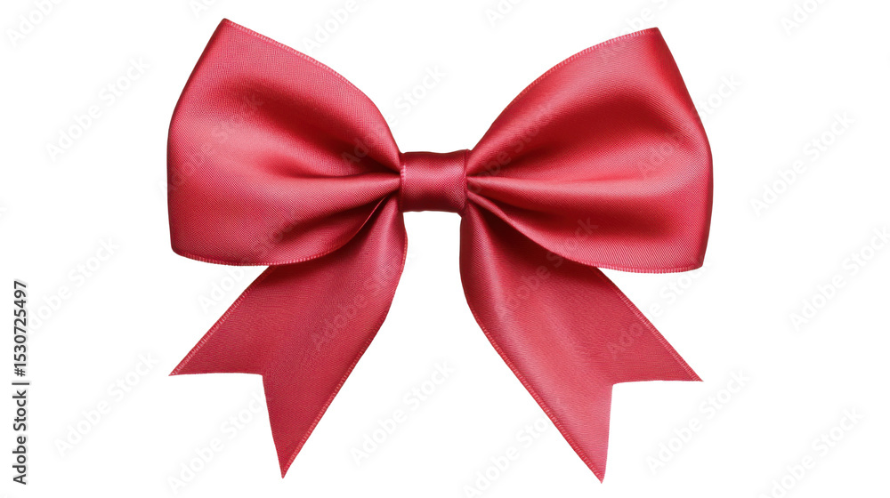 Fototapeta premium Red ribbon bow with silky texture and elegant loop decoration isolated on white background