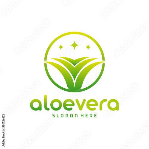 Vivid green aloe vera  with stylized leaves.