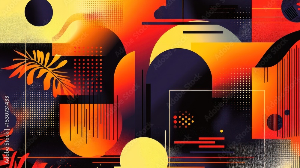 Obraz premium Colorful abstract design with geometric shapes and textures.
