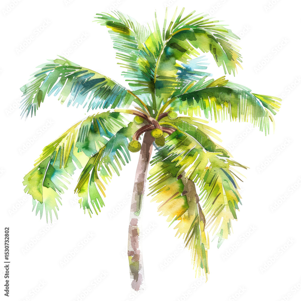 Obraz premium Watercolor Painting Of A Palm Tree. Isolated On White Background.