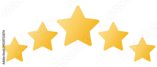Five yellow stars, icon. Five stars customer product rating review flat icon for apps and websites,  Review and feedback, work or service evaluation, clients star. vector illustration.