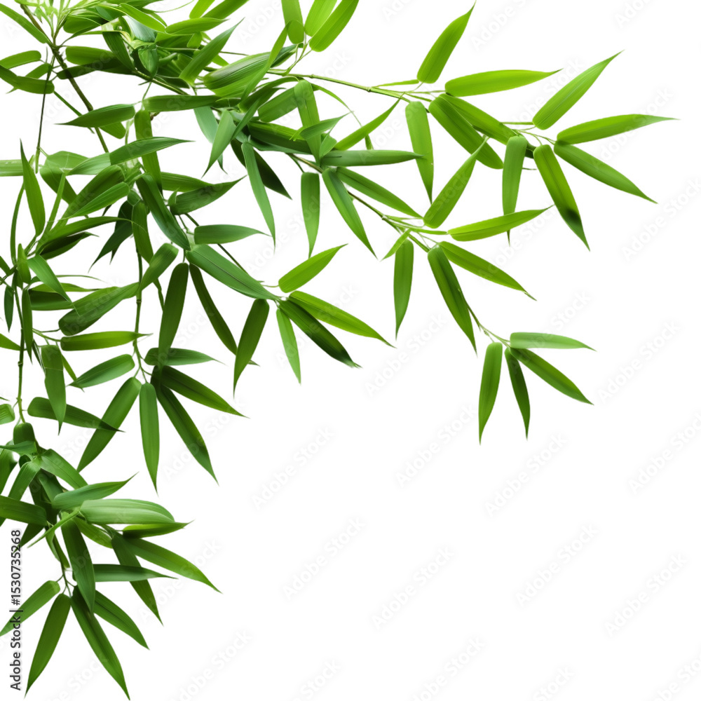 Fototapeta premium Lush Green Bamboo Leaves on Black Background,