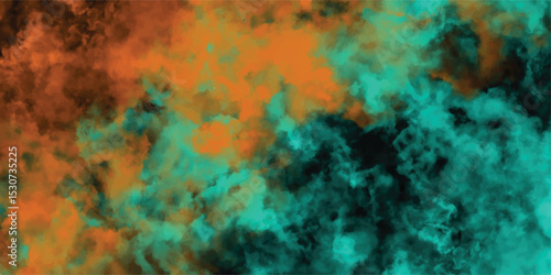 Abstract artwork showcasing a textured gradient blending shades of orange teal and deep green resembling atmospheric clouds