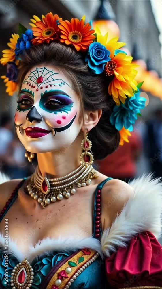 Calavera Catrina makeup bright colors festive Dia de los Muertos celebration Calavera Catrina makeup bright colors festive Dia de los Muertos celebration