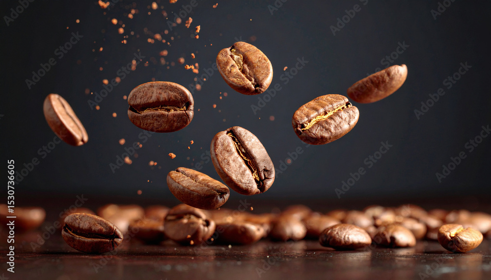 Coffee Beans in Motion on Dark Background Coffee Beans in Motion on Dark Background