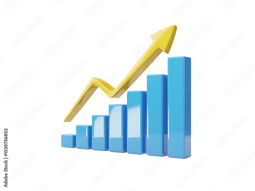 3D Bar Chart with Yellow Arrow: Business Growth and Financial Success
3D Bar Chart with Yellow Arrow: Business Growth and Financial Success