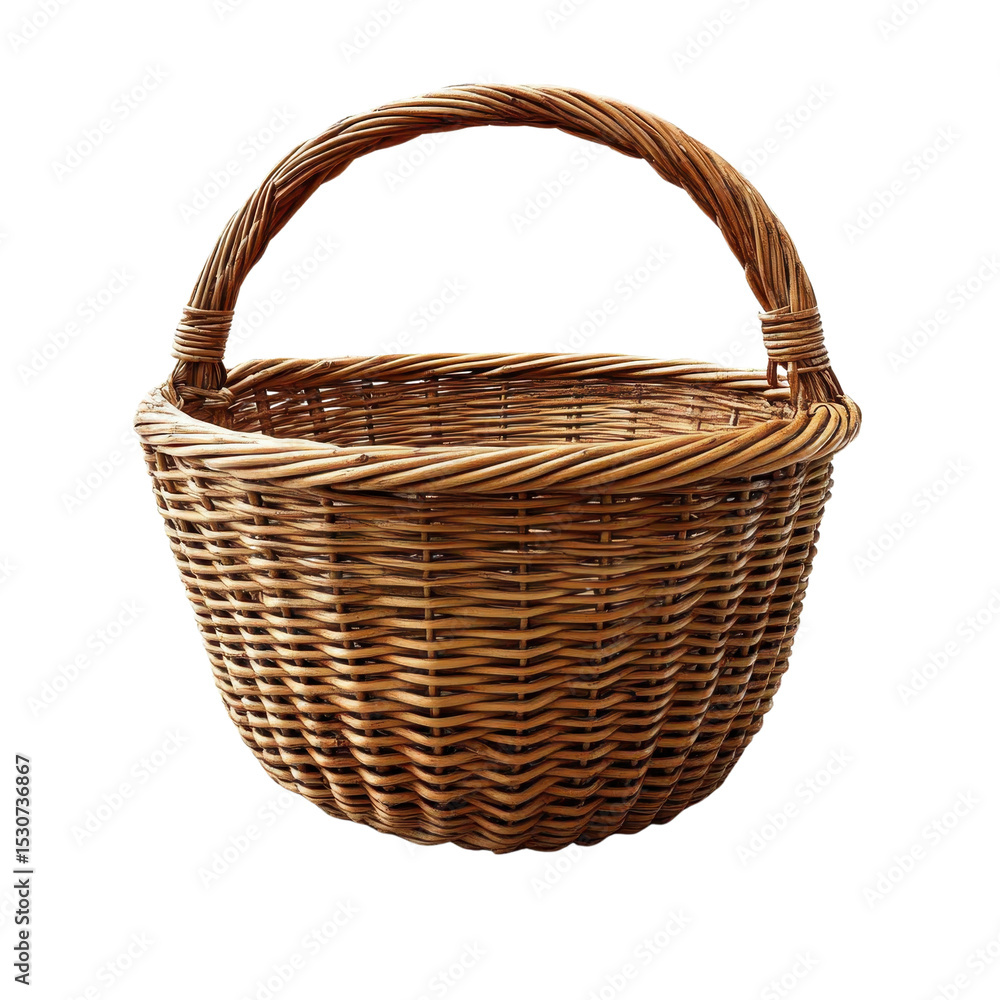 Obraz premium Empty wicker basket isolated on transparent background.