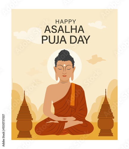 Serene Buddha Meditation Illustration for Asalha Puja Day-03