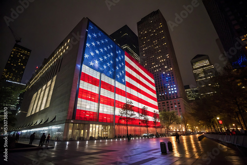 Wallpaper Mural American Flag Building Illumination Night View Patriotic Art Decoration City Lights Patriotic Spirit Wall Art Torontodigital.ca