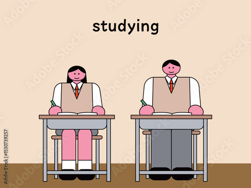 Students in Uniform Studying in Classroom Illustration