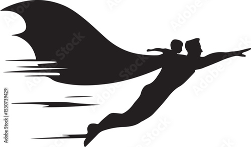 Super Dad and Child Flying Silhouette Graphic for Father's Day and Heroic Family Bonds