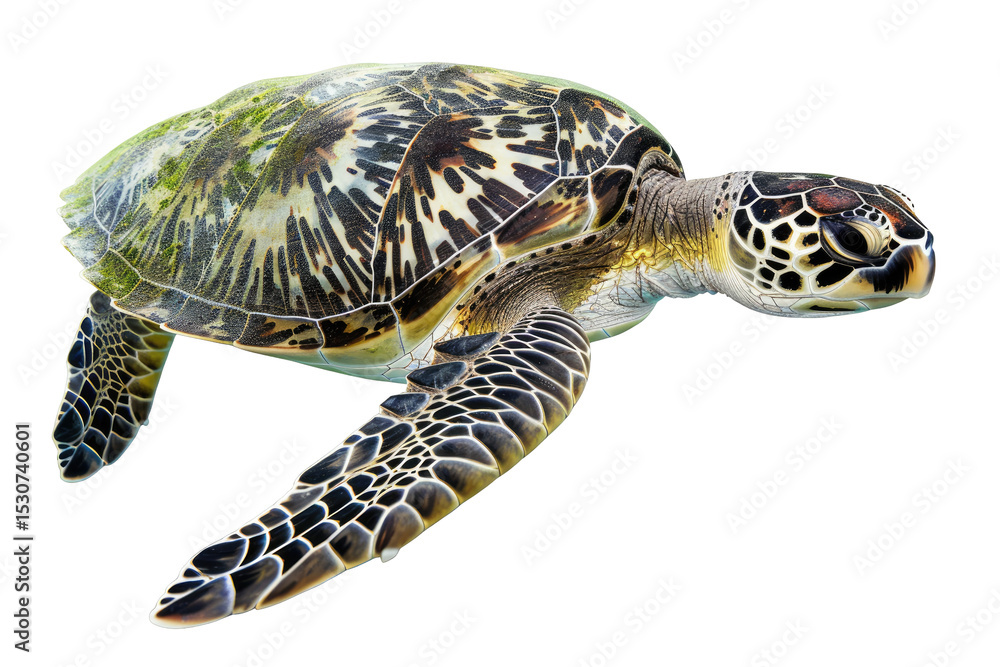 Fototapeta premium Isolated Green Sea Turtle Swimming. Symbol Of Ocean Wildlife And Conservation Efforts.