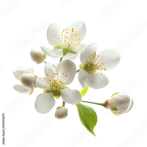 white musk blossom and flowers rising in white background