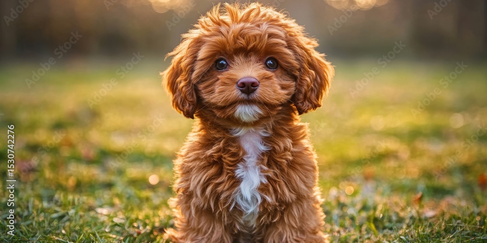 Adorable Brown Cavapoo Dog Enjoying a Sunny Day Outdoors, Charming Canine Portrait in Nature Adorable Brown Cavapoo Dog Enjoying a Sunny Day Outdoors, Charming Canine Portrait in Nature