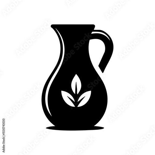 Eco-friendly water pitcher icon with natural leaf emblem for filtration concept.

