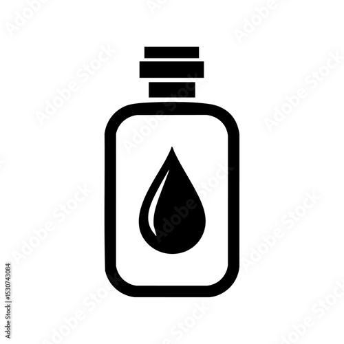 Minimalist icon of a mouthwash container with a bold droplet symbol.

