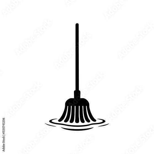Black silhouette design of a mop head in water ripples, ideal for hygiene or janitorial services.

