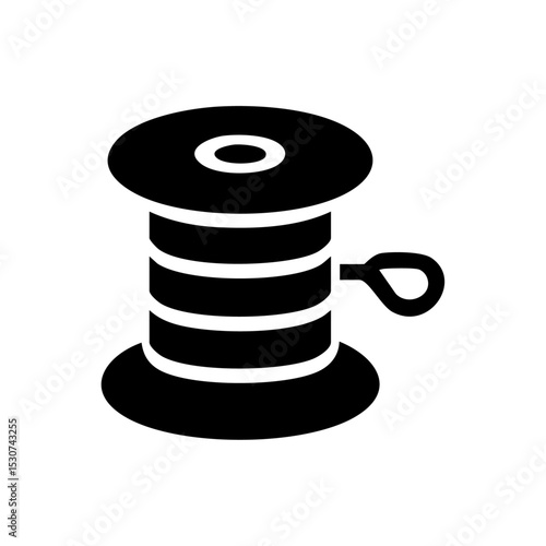 Clean black icon of dental floss spool with visible looped end.

