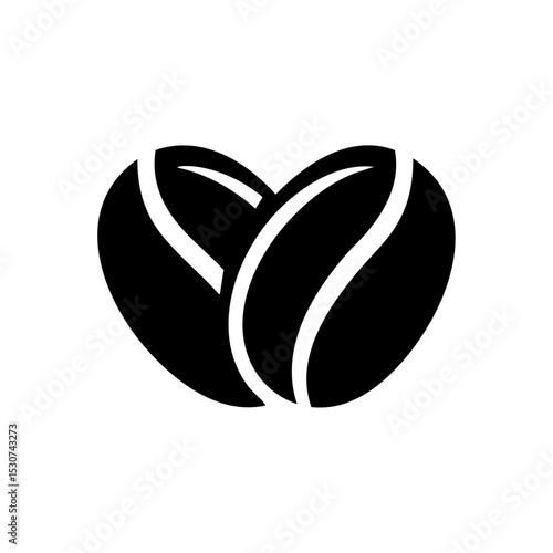 Black vector of coffee beans forming a heart shape. Minimalist love and coffee logo design for cafes.



