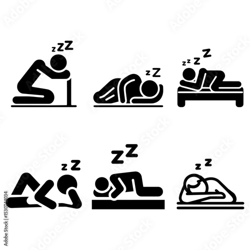 set of vector icons for sleeping, Sleeping Positions Stick Figures