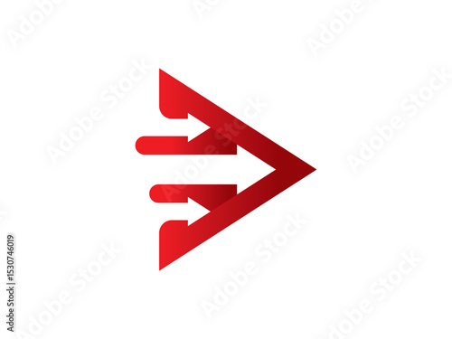 A stylized, red arrow icon symbolizing progress, direction, and movement, perfect for representing forward-thinking concepts in design.