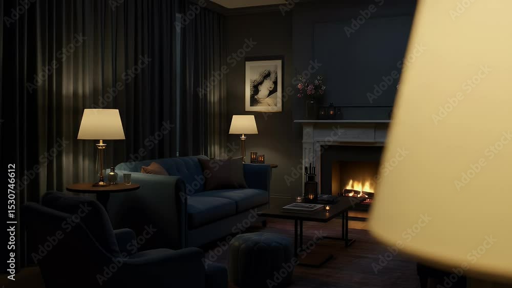 Elegant interior living room at night Elegant interior living room at night
