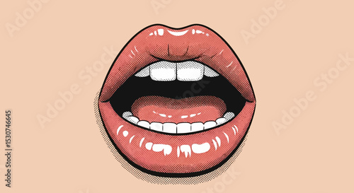 Expressive Open Mouth Illustration A Vibrant Digital Drawing of Lips and Teeth