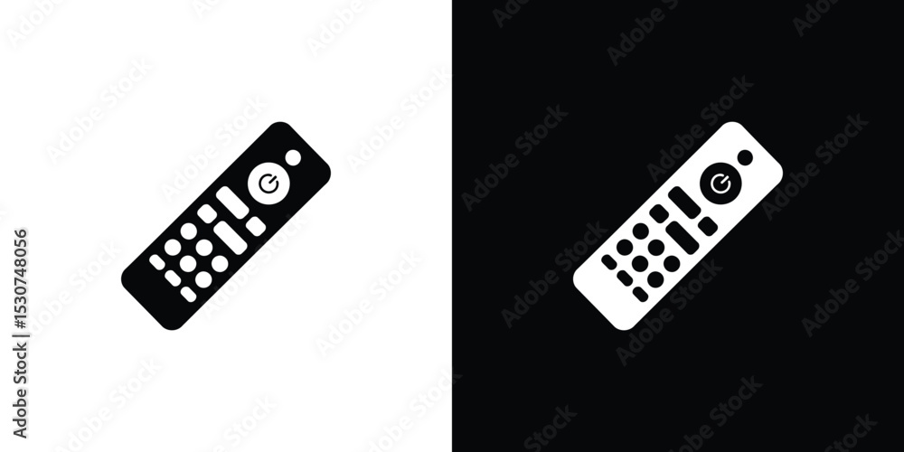 Black and White of Two Remote Controls, Mirrored on Opposite Backgrounds, Iconographic Design Black and White of Two Remote Controls, Mirrored on Opposite Backgrounds, Iconographic Design