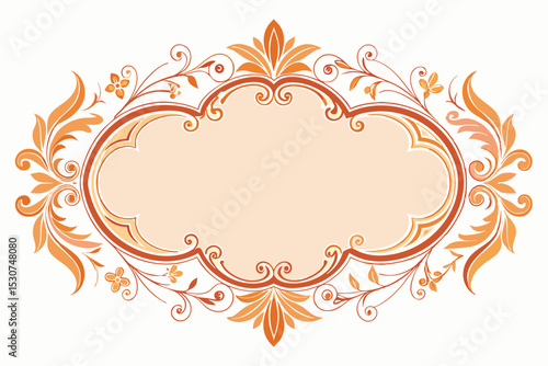 Elegant floral frame in orange and brown colors with flourishes and empty space