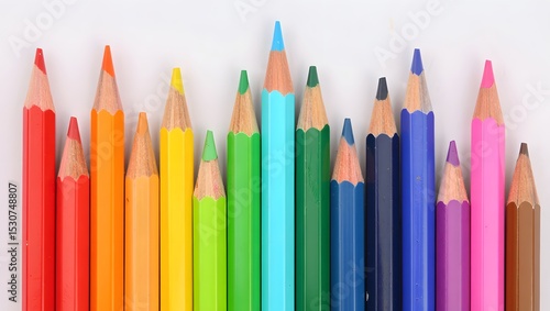 Full Saturation Pencil Stack on Left Edge, Light Gray Background