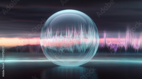 Wallpaper Mural Chaotic sound waves blocked by a glowing silent bubble, symbolizing isolation and clarity from noise reduction. Torontodigital.ca