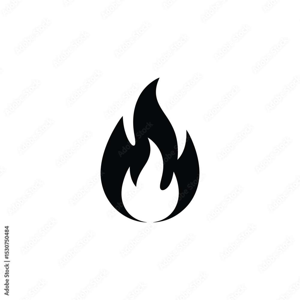 Illustration Simple Black Fire Icon on White Background, Minimalist Flame Design Illustration Simple Black Fire Icon on White Background, Minimalist Flame Design