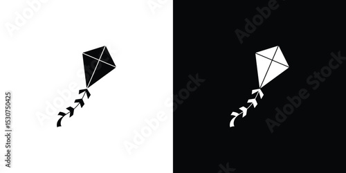 Illustration of Diamond Kite with Decorative Tail on Black and White Backgrounds