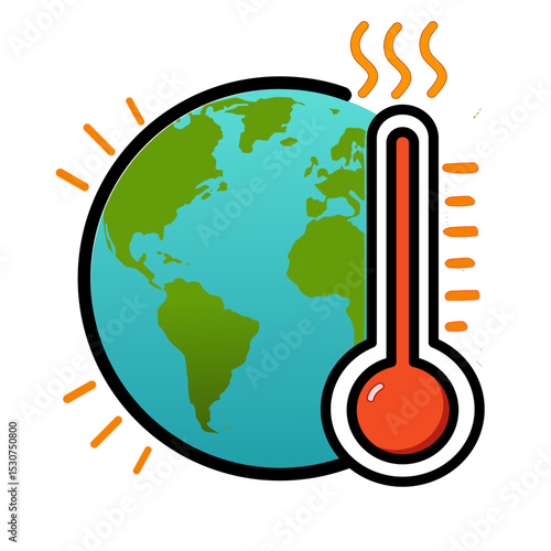 High-quality vector illustration of planet Earth with a thermometer indicating extreme temperatures, symbolizing global warming and climate change. 