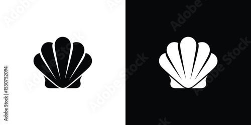 Symmetrical Seashell Logo Design Black Shell on White and White Shell on Black Background